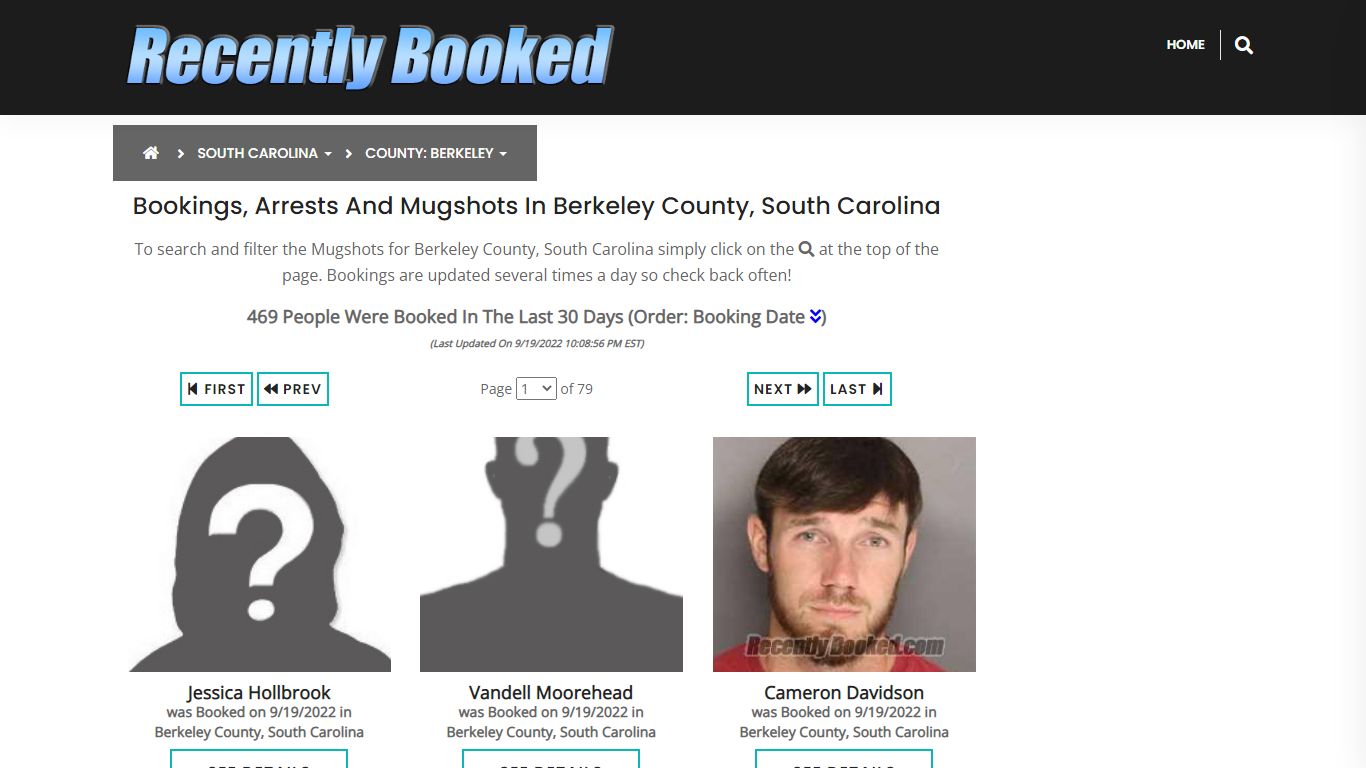 Bookings, Arrests and Mugshots in Berkeley County, South Carolina